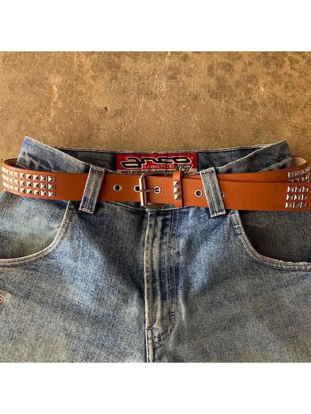 Diamond Studded brown essential belt. Y2k 2000s style. Fits a 30-36 inch waist